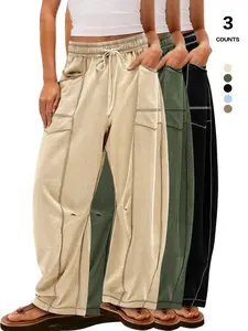 Womens Baggy Wide Leg Pants Casual Summer Palazzo Pants Drawstring Waist Lounge Pants with Pockets Bottom