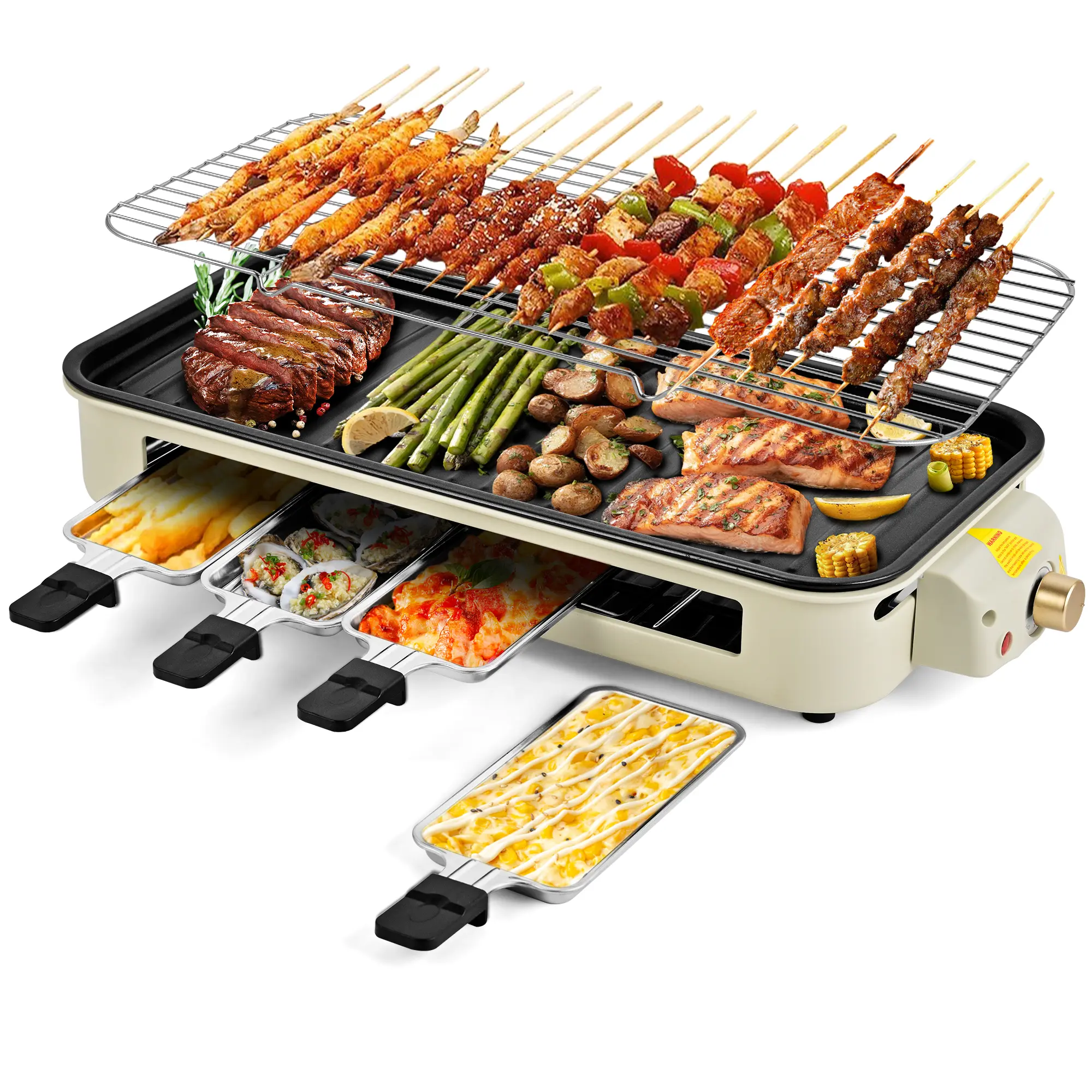 Pukomc Smokeless Indoor Electric Grill Griddle - Fast Heating, Adjustable Temp, Detachable Nonstick Pan for Easy Cleanup, Table Top Smokeless BBQ Grill, Indoor Grill Griddle