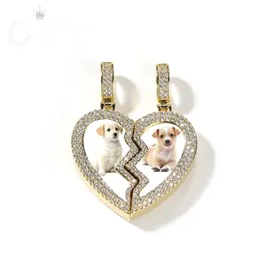 Magnetic Heart Photo Pendant Necklace – New Hip Hop Style Copper CZ Custom DIY Photo Locket