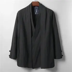 Spring and Autumn New Vintage Men's Large Hanfu Fake Two Piece Coat Men's Chinese Style Loose Casual Windbreaker