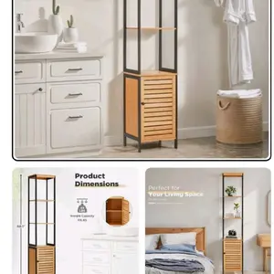 Danrelax 68'' Tall Bamboo Bathroom Cabinet, 5-Tier Freestanding Storage Unit