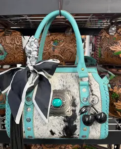 DECORATED MEDIUM Countryside Co Genuine cowhide & turquoise leather speedy bag