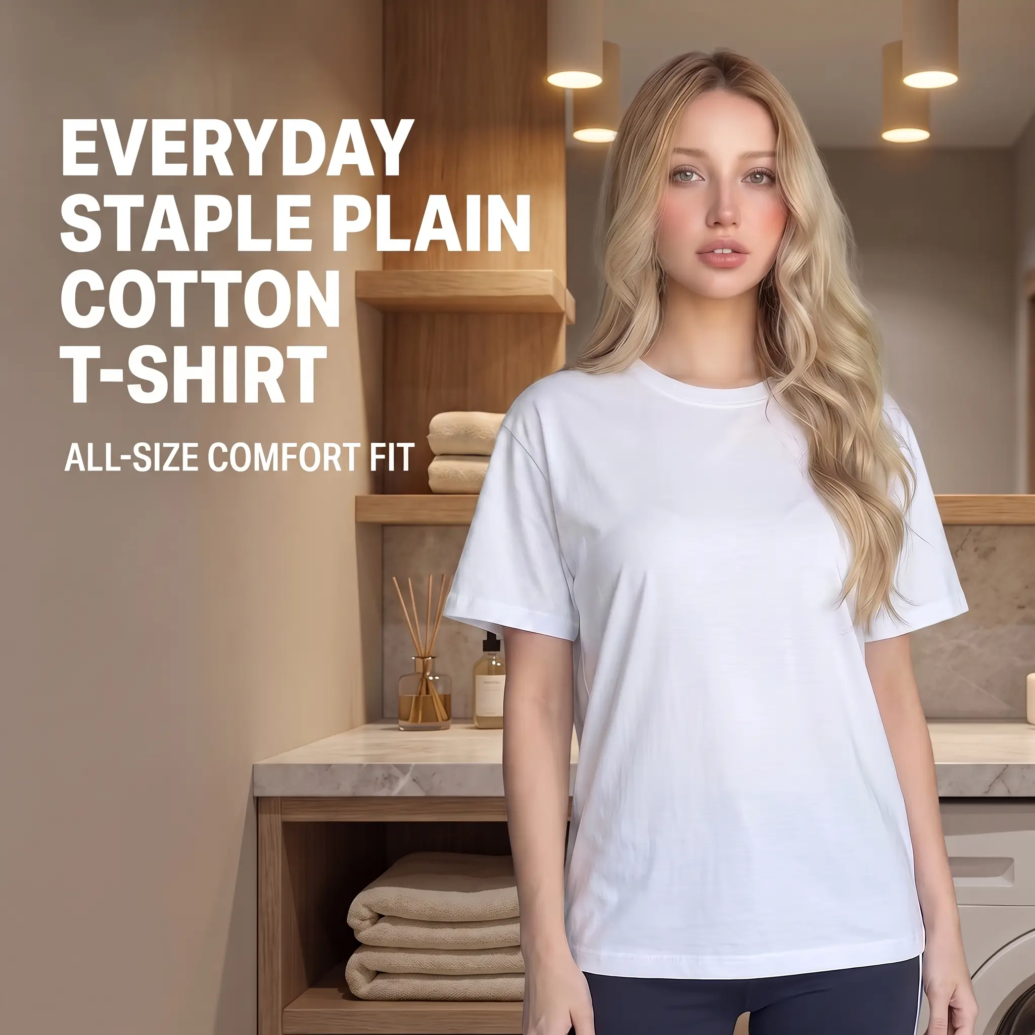 180 GSM Heavy Combed Cotton Crew Neck Tees for Women, Soft Breathable Black White Basic Shirts, Relaxed Straight Fit, S-3XL Plus Size, Casual Everyday Summer Outfit Tops