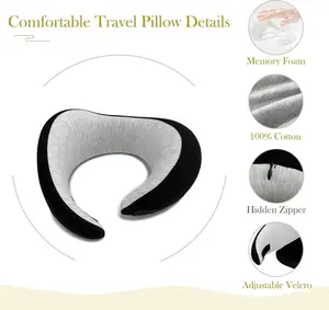 100% Pure Memory Foam Travel Pillow for Sleep at Home, Airplane, Car, Neck with Luxury Bag, Comfortable, Breathable & Super Soft Cover, Scie