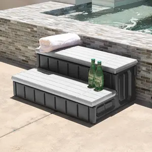 XtremepowerUS Universal Heavy Duty 2-Step Spa & Hot Tub Step Porch Steps with Large Storage Compartment Non-Slip Resistant Step Stairs 36" Inches Long Stool Pool Ladder, Grey