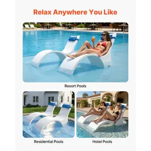 fathersdaygift VEVOR Pool Lounge Chairs, Set of 2 Chaise Lounger with Headrest, Water Weighted In-Pool Lounger Chairs for up to 15 Water Depths, Anti-Floating Patio Furniture for Sun Shelf Tanning Ledge, 440LBS