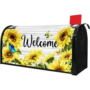 Spring Sunflowers Mailbox Covers, Magnetic Post Box Cover Wraps Standard Size 21x18 Inches for Welcome Home Garden Yard Decor