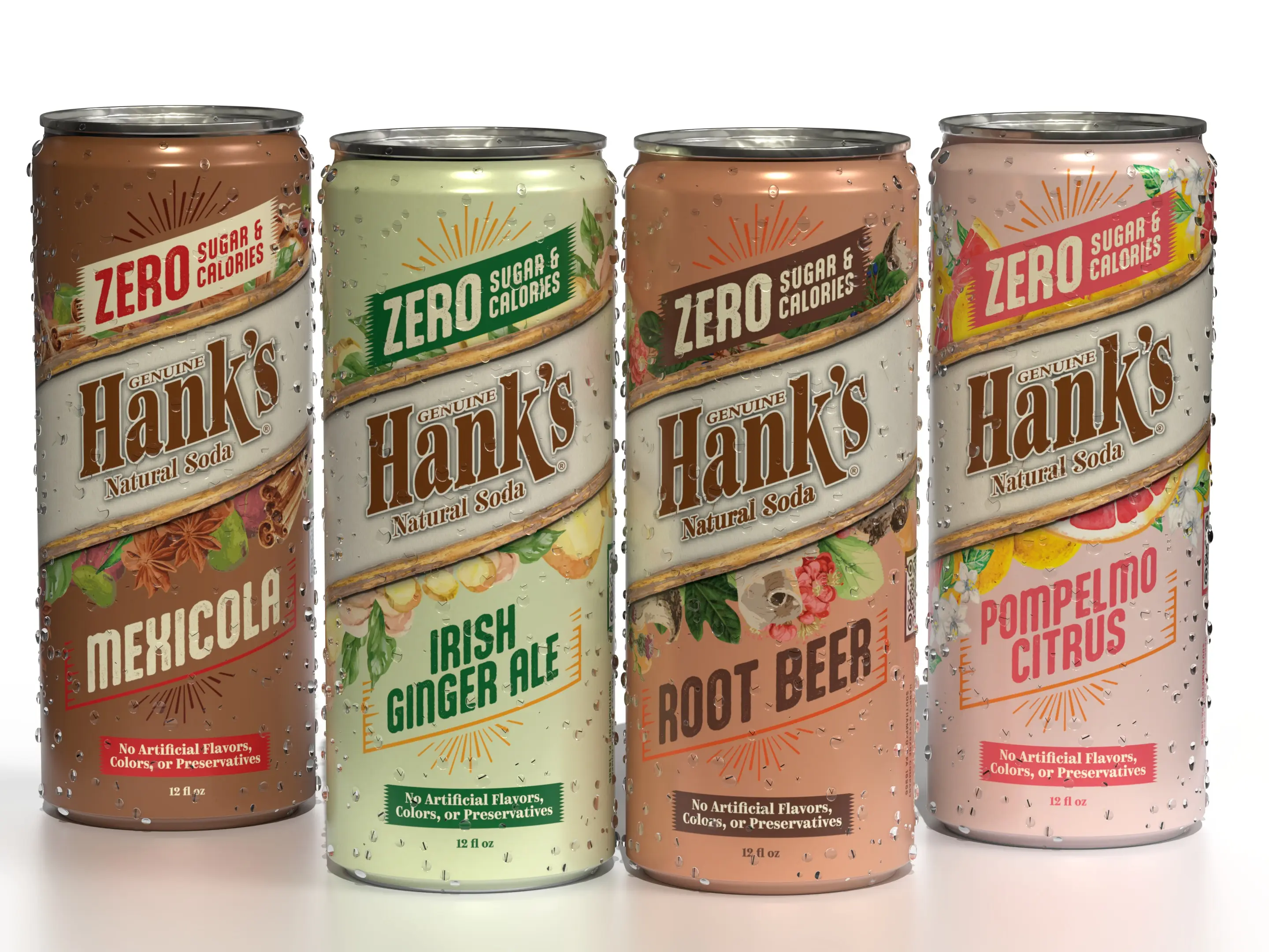 Hank's Natural Zero Variety 12 Pack / 12oz Sleek Cans Zero Sugar Beverage Prebiotic Soda Beverage
