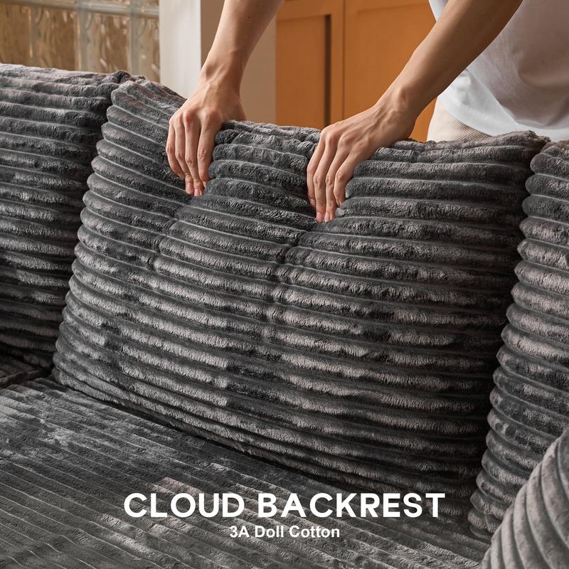 CAODOC 108" Modular Sectional Sofa Cloud Couch with Ottoman Corduroy Memory Foam L-Shaped Couch for Living Room Modern Deep Seat Boneless Fluffy Plush Chaise Lounge Free Combination