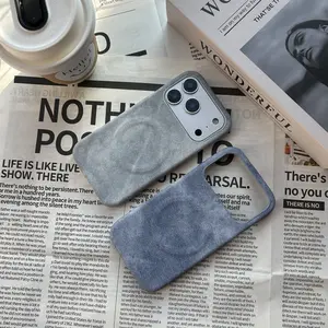 Magnetic Blue Denim Mobile Phone Case, Korean Ins Niche Non-Duplicate Design, Simple High-End Style, No Fueling Need, Compatible with iPhone 15/17 Pro Max (Excludes iPhone 16 & Lens Air Protection) Custom Monogram Pink Striped
