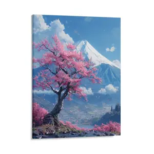 Japanese Cherry Blossom Canvas Posters Wall Art Prints Rustic Snow Mountain Nature Landscape Home Wall Aesthetic Living Room Bedroom Office Decor Festival Gift