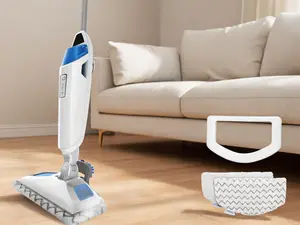 steam mop floors,Steam Mop, 1500W Hardwood & Tile Floor Cleaner with Natural Sanitization, Flip-Down Scrubber, Variable Steam, 12” Cleaning Path