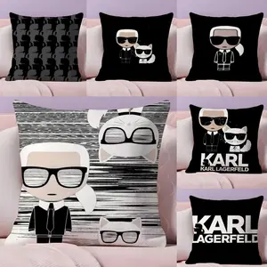 K-karl L-LagerfeldS Fishion Cushion Cover Soft Short Plush Fabric Double-Sided Print Organic Breathable Sofa Pillow Case, Home Machine Washable in Perfect for Home Decor Warm Winter Home Child Gift