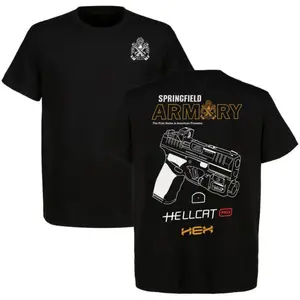 Springfield Armory Hellcat Pro T-shirt, tactical gear, full-color design, perfect for fans of classic American style, an excellent gift for a father