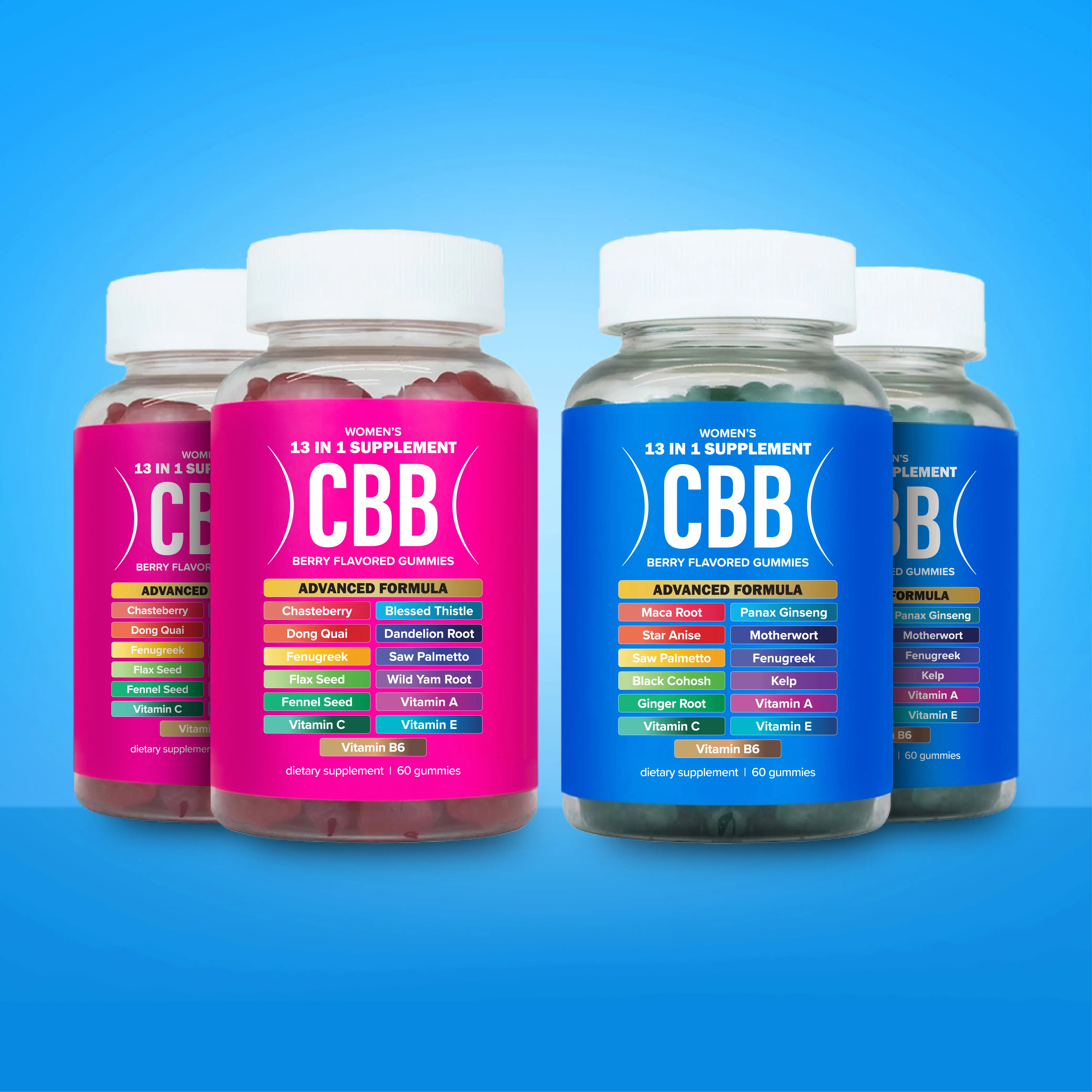 CBB All-In-One Women's Wellness Gummies Double Combo Pack | 16 Herbal Ingredients + Vitamins A, C, E & B6 | The Daily Gummies Worth the Hype |  Berry Flavor | Four-Bottle Value Pack | 240 Gummies