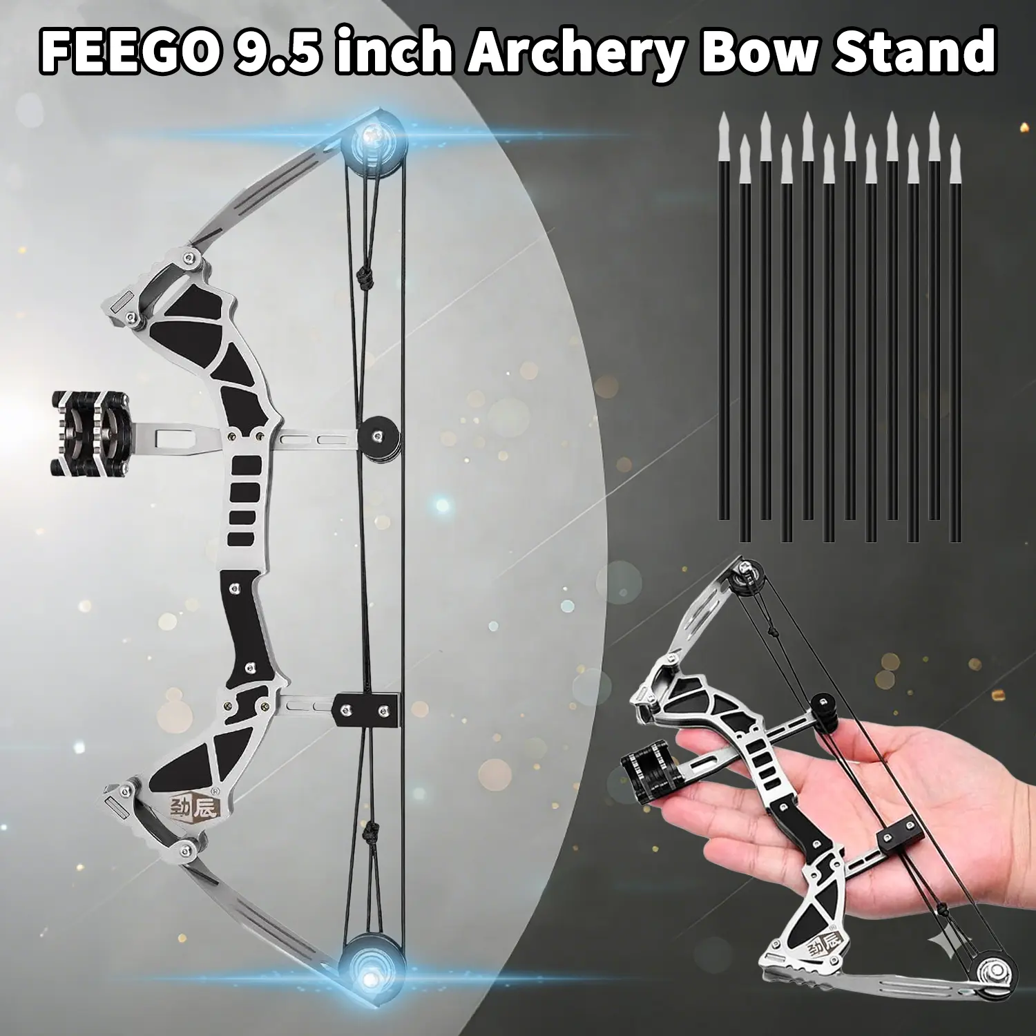 FEEGO 9.5" Compound Bow And Arrows Set For Target Shooting Hunting Games Pocket Bow Survival Bow RH/LH Archery Gift Mini Archery Bow Set Mini Compound Bow Game Gift stainless steel mini bow