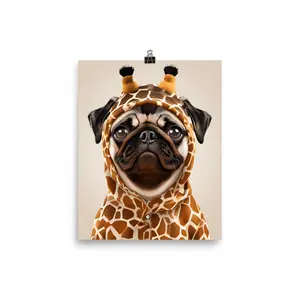 Pug Dream Big 8 x 10 Poster, Pug in a Giraffe Halloween Costume