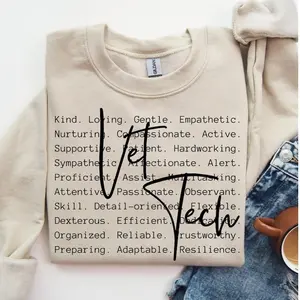 Vet Tech words T-Shirt / Sweatshirt & Hoodie, Veterinary Technician , Vet Tech tee Cotton Fabric Sleeve