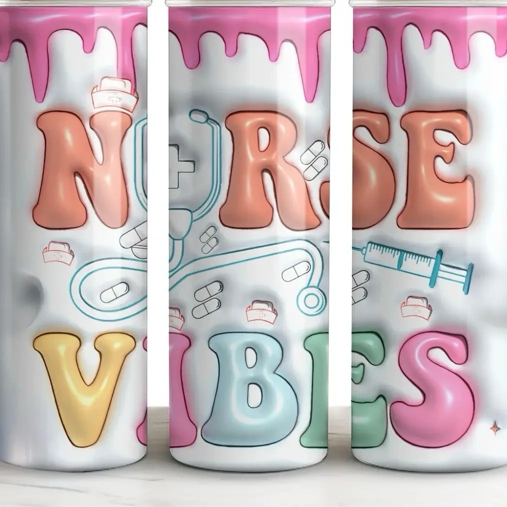 3D Inflated Nurse Vibes 20oz Tumbler - Perfect for Your Beverage Needs - Bottle, Drinkware Water Bottles Cup Washable Reusable Portable Bottled Lid Straw Skinny Insulated skinny tumbler