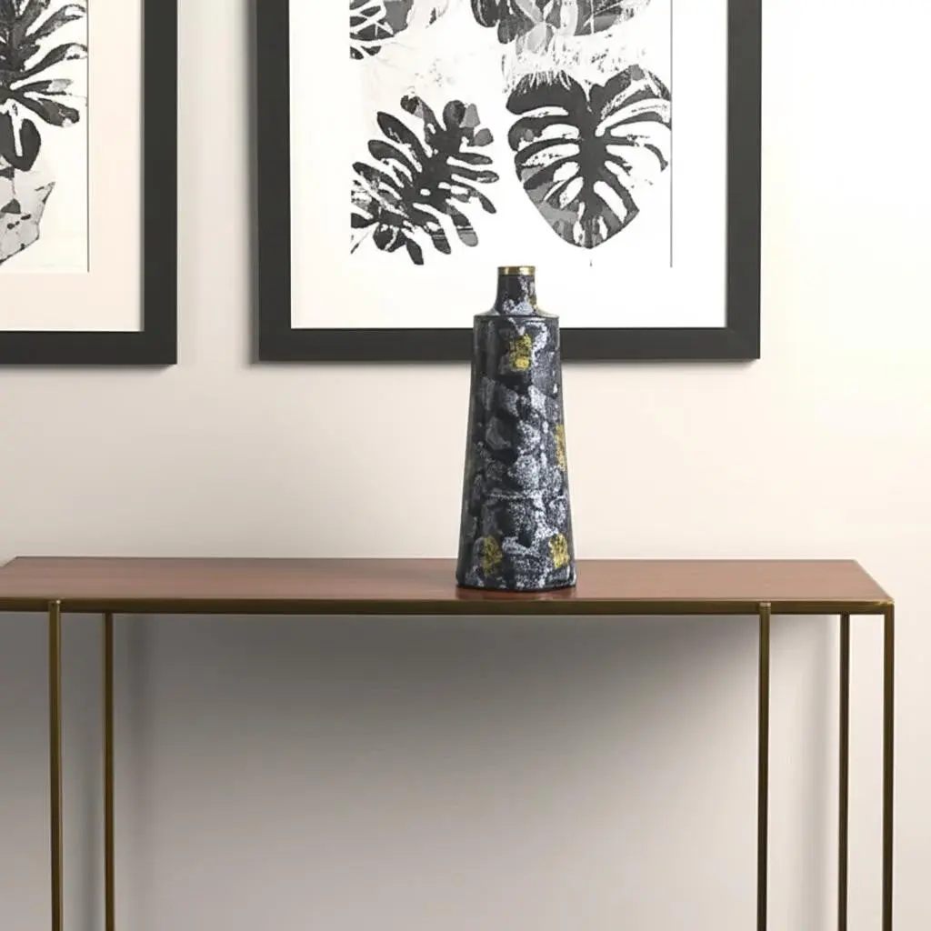 360 stand 14 in. Blue & Gold Abstract Bud Shape Glass Flower Vase - Modern Table Centerpiece, Home Decor, Ideal Home Supplies Gift, Home Decoration