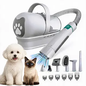 Low Noise Electric Pet Hair Shaver and Collection Vacuum System, Comprehensive Cats & Dogs Grooming Station with Multi-size Combs, Claw Grinder & Fabric Brush