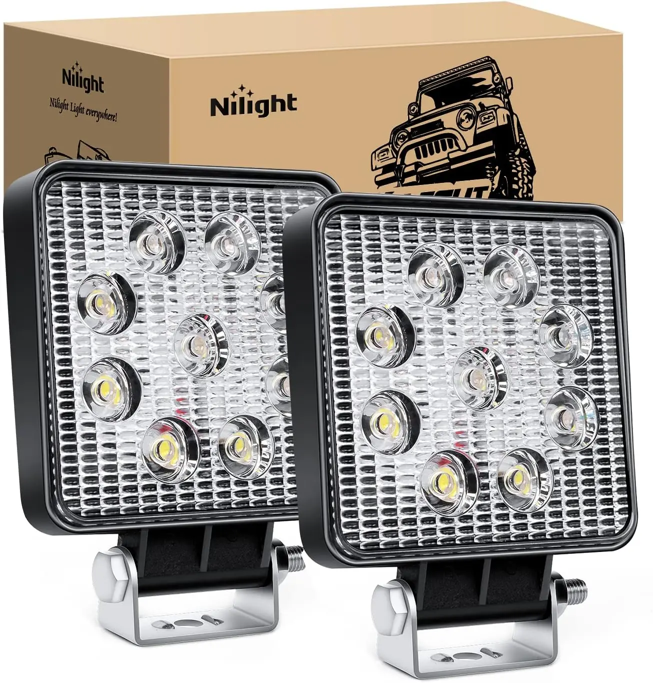 Nilight 2PCS 27W Spot LED Off-Road Light Bar, Super Bright Driving Fog Lights for Truck, ATV, SUV, Led Light Bar Lightbar