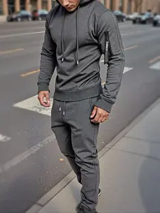 Men's Fall Winter Casual Comfortable Hooded Set, Fashion Practical Design, Perfect for Daily Wear, Fits Autumn & Winter Seasons