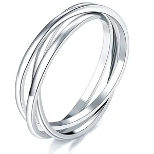 Ring, three row rolling interlocking stacked ring, high polished ring, suitable for daily wear by men and women, a great gift for people