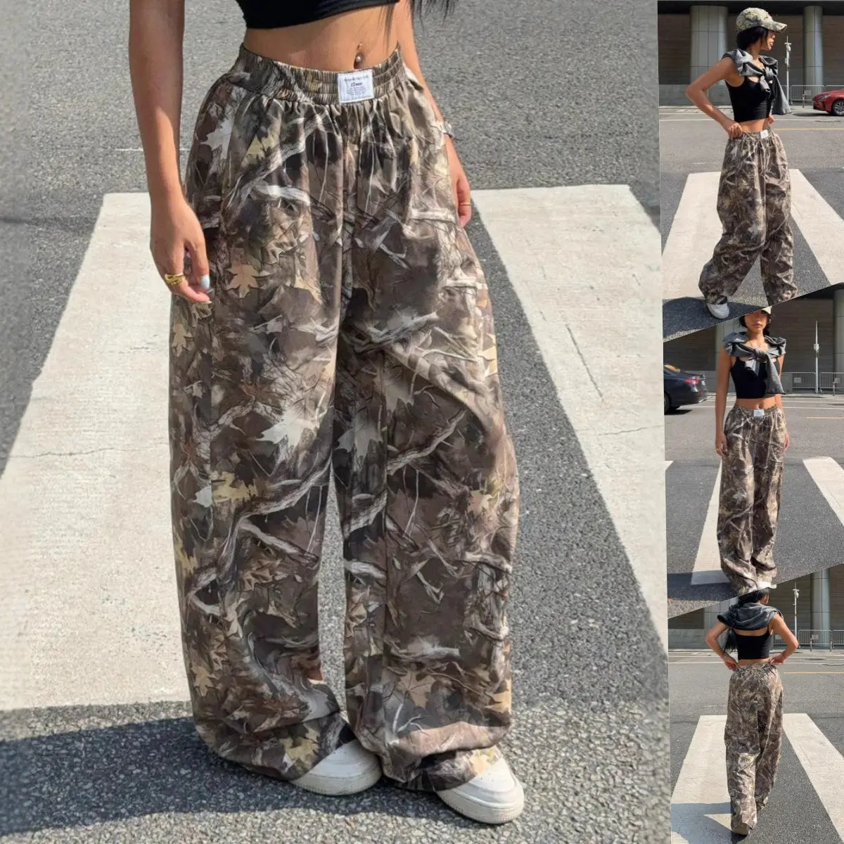 Camo Athletic Fashion Sweatpants, Slimming Casual Pants Hip Hop Retro Street Multi-pocket Camouflage Cargo Pants For Women Y2k Hip-hop Cargo Grunge Baggy Trousers