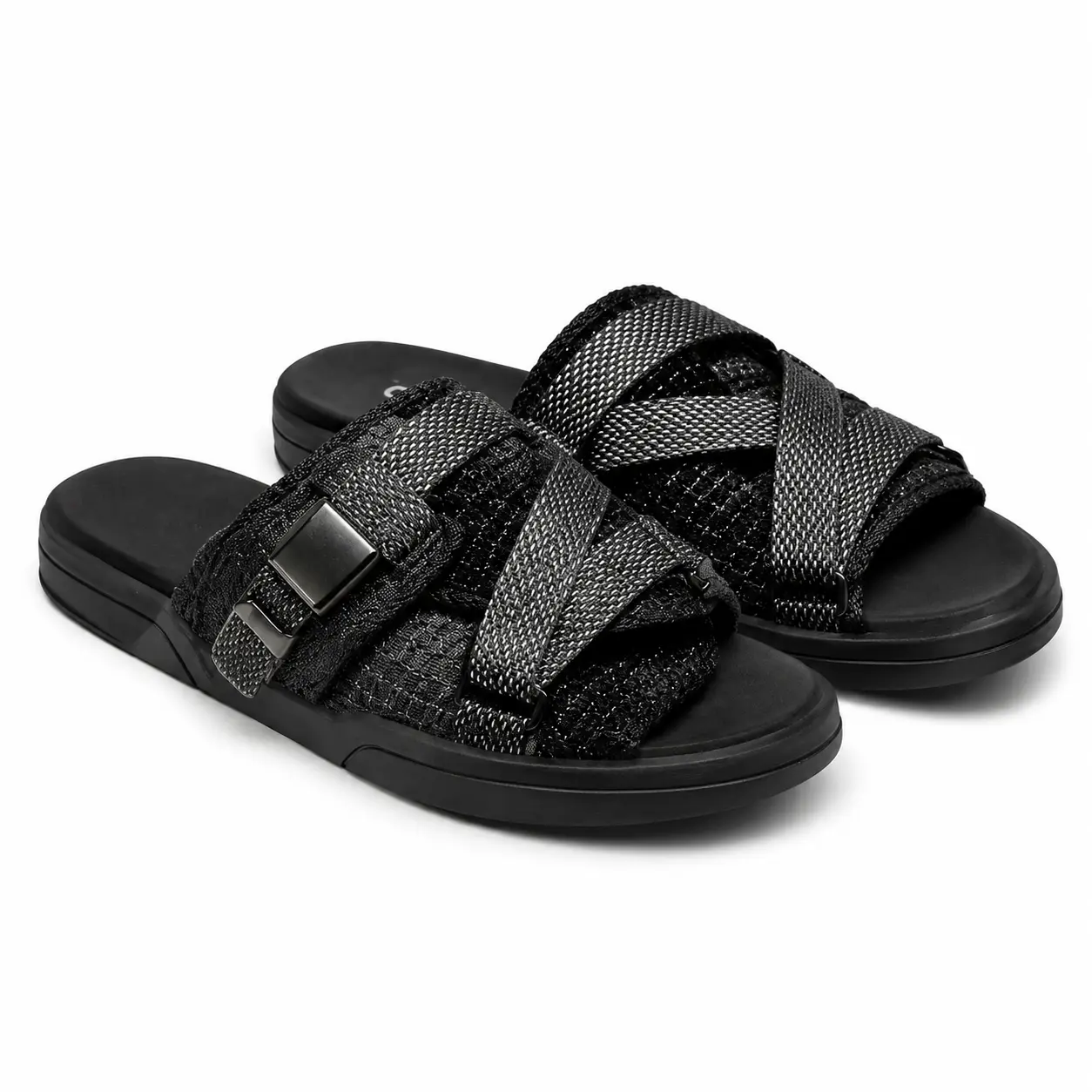 Men’s Adjustable Slide Sandals, Woven Strap Open Toe Slip-On Slippers with Cushioned Footbed for Indoor and Outdoor Wear
