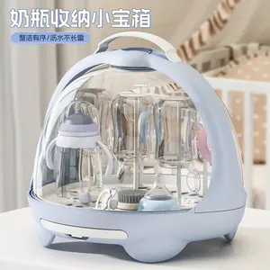 Dust-proof covered bottle storage box, baby utensil draining rack, newborn baby food and formula storage box, baby supplies