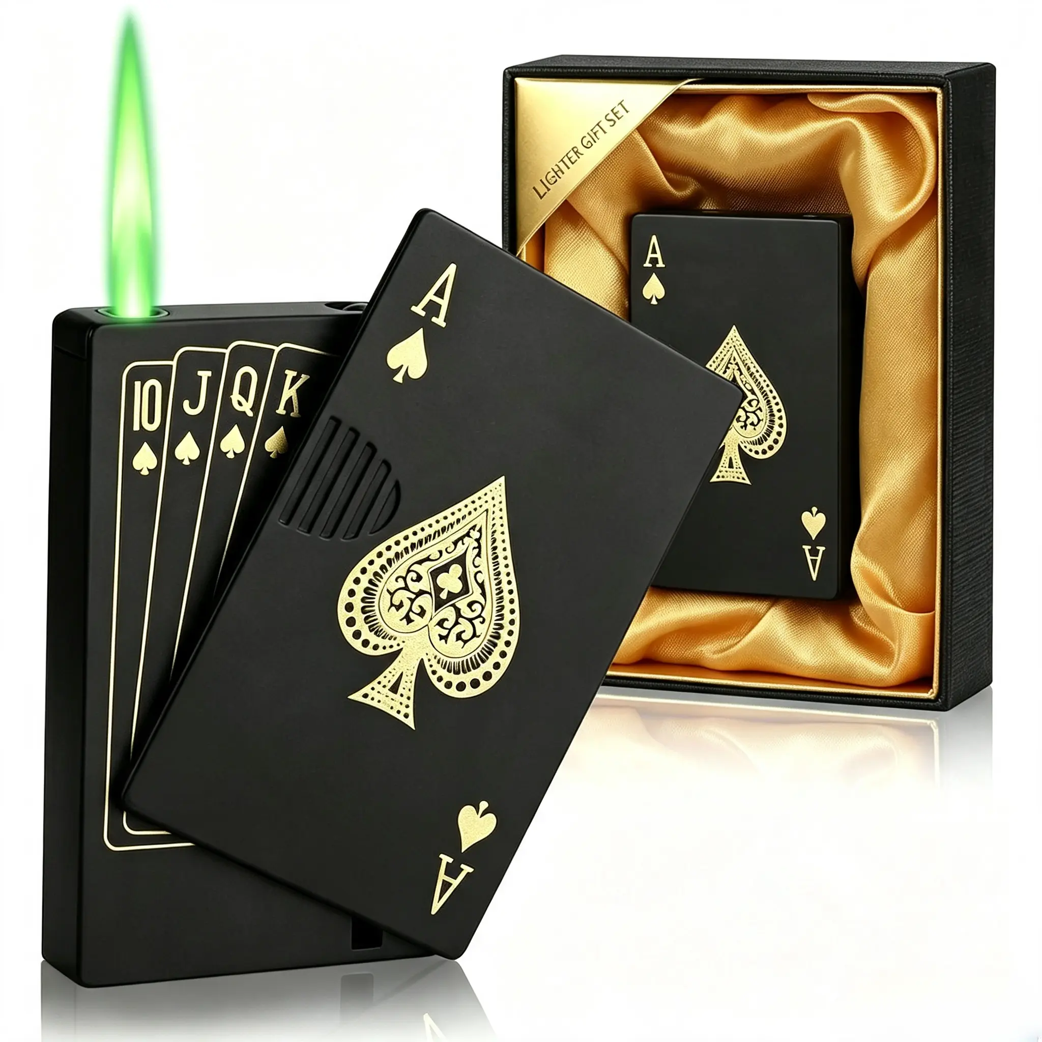 Windproof Jet Torch Lighter with Green Flame,Ace of Spades Poker Card Metal Design,Refillable Butane Novelty Pocket Lighter,Unique Gift for Guys (Butane Not Included)