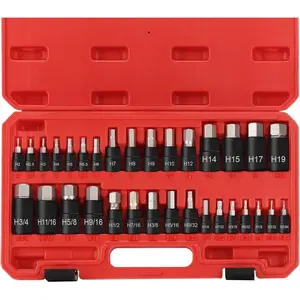 Hex Impact Bit Socket Set, 32- Allen Socket Set SAE and Metric 1/4" 3/8" 1/2" Drives, S2 Alloy Steel and CR-V Bit Sockets