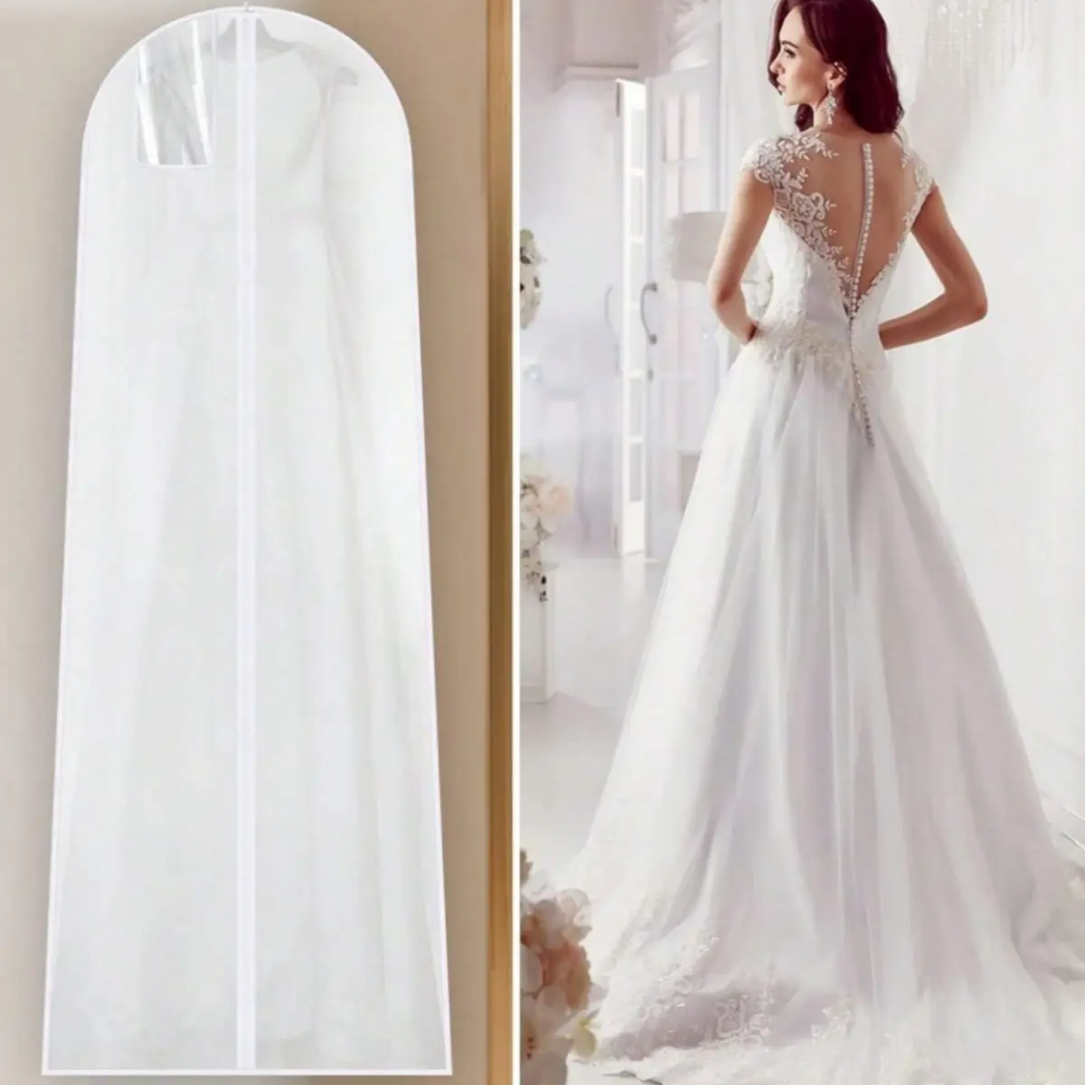 Wedding Dress Bag Set, Breathable Dustproof Clothing Cover, High-End Peva Transparent Garment Protector, Dry Cleaning Shop Hanging Bag, Accommodates Various Garments, Garment Covers