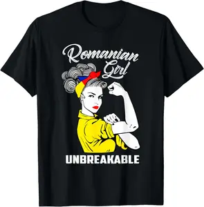 100%cotton Romanian Girl Unbreakable Heritage Romania Flag Gift T-Shirt Top Vintage