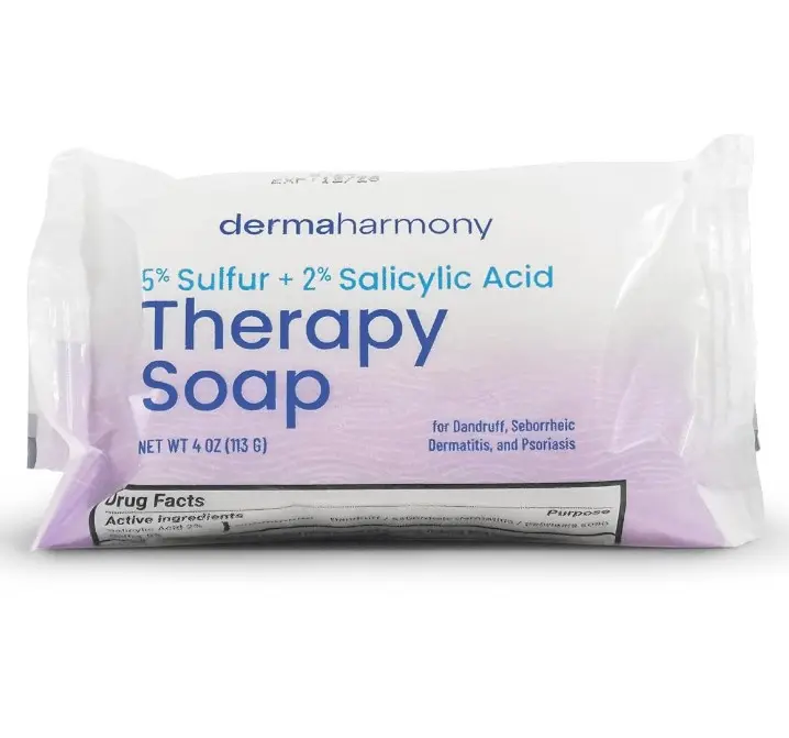 Dermaharmony 5% Sulfur 2% Salicylic Acid Bar Soap 4 oz – Crafted for those with Seborrehic Dermatitis, Dandruff, and Psoriasis (1 Bar)