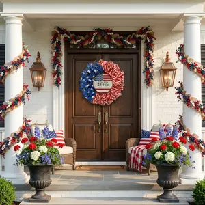 20 inch USA 250th Anniversary Wreath, 4th of July Wreath for Front Door - 1776-2026, Red White and Blue American Flag Burlap Door Wreaths - Memorial Day Patriotic Decorations Outdoor
