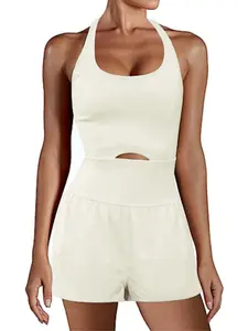 Women's Solid Cut  Out Backless Tank Romper, Casual Comfy Sleeveless Romper for Yoga Gym Workout, Ladies Clothes for All Seasons, Sporty Comfy Jumpsuit