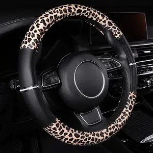 AUTOYOUTH Leopard & Cheetah Print Steering Wheel Cover - Bling Crystal Rhinestones on Leather Non-Slip Breathable Design for Women/Girls Universal Fit 14.5-15 Inch(Black & Yellow), Stylish Steeringwheelcover, Car Interior Accessories, Accessories For Car