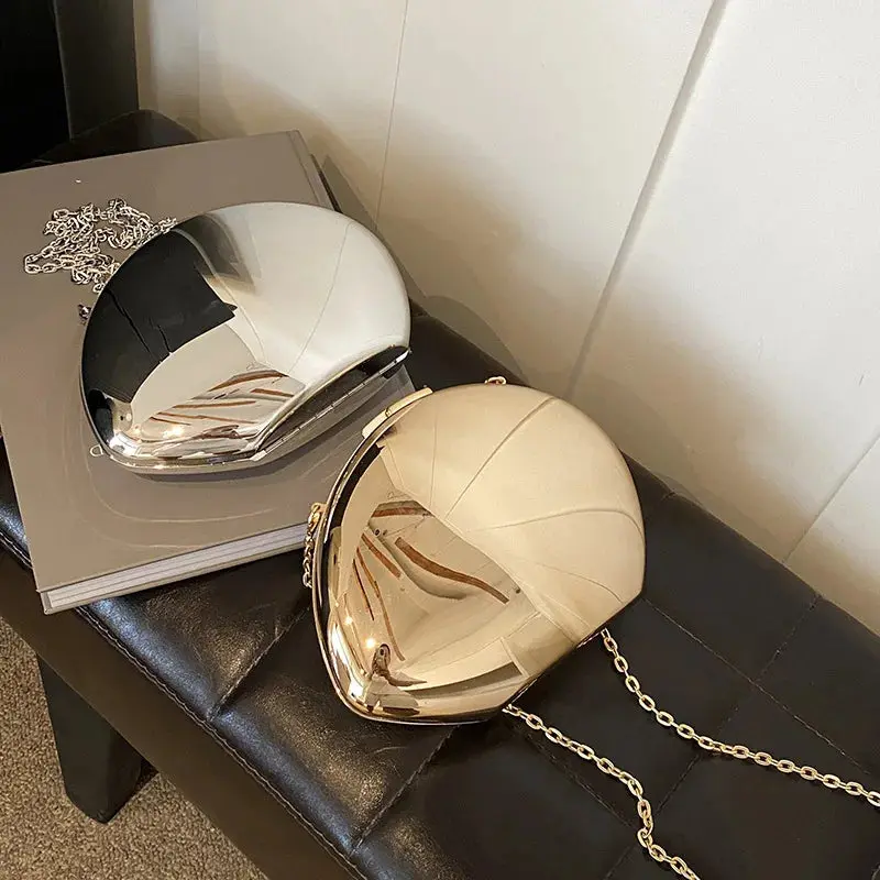 Designer Acrylic Shell Clutch – Gold & Silver Women’s Evening Party Bag