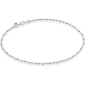 925 Sterling Silver Diamond-Cut Oval and Round Bead Ball Chain Anklet Ankle Bracelet for Women, Made in Italy