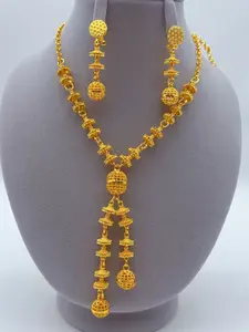 2-Piece Dubai African Jewelry Set, Long Beaded Necklace Earrings Combo, Elegant Floral Design, Perfect for Parties & Gifts