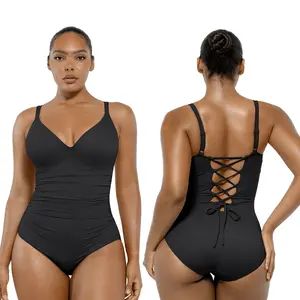 Shapellx Women's Back Drawstring One-piece Swimsuit V-neck Elastic Triangle-Cut Bottom Customizable Shoulder Band Removable Chest Pads Swimwear sales
