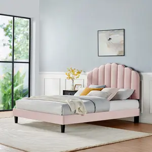 Modway Daisy Performance Velvet Queen Platform Bed in Pink
