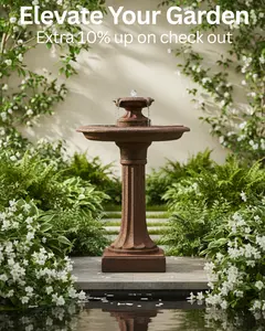 Solar Fountain 28" Tall - Brown Solar Birdbath Fountain – Outdoor Water Feature with Solar Panel & Pump