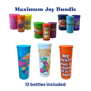 The Happy Pills Co. Maximum Joy 12-Piece Collection Pop-Top Novelty Storage Bottles - Fun Decorative Containers For Small Item Organization