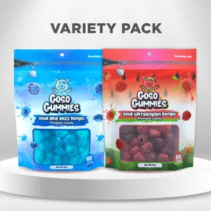 Goso Gummies Sour Blue Razz Bombs 6oz + Sour Watermelon Bombs 6oz - Viral Gushers 12oz Duo Pack - Sour Chewy Fruit Candy Sweet Bonbon