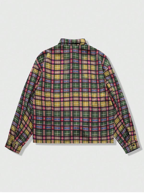 Men's Vintage Plaid Shirt with Rhinestones, Street Style Fashion, Casual Long Sleeve, Soft Comfortable Fabric, Casual Stylish Menswear