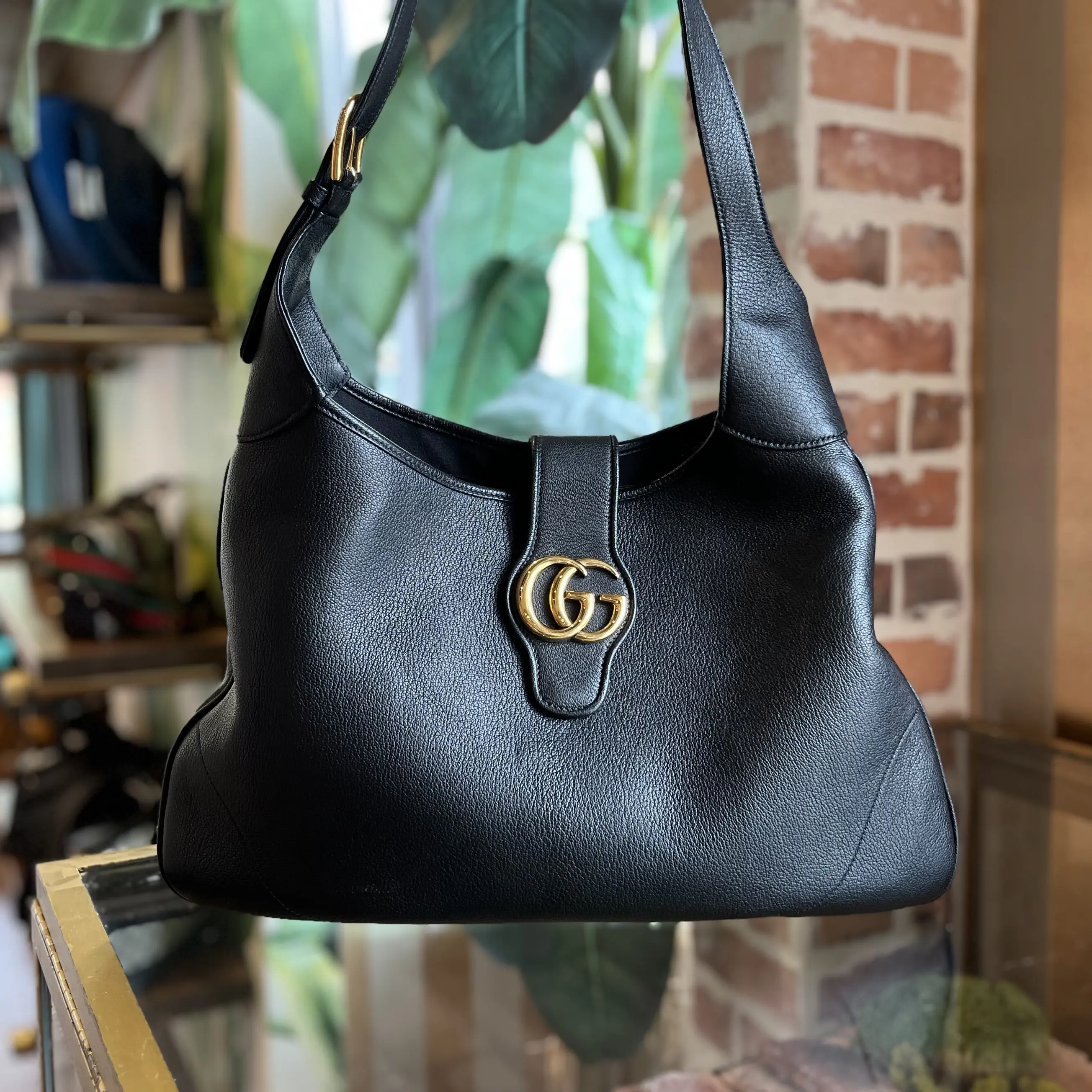Pre-owned GUCCI Leather Shoulder Bags Aphrodite Black Hobo Bag