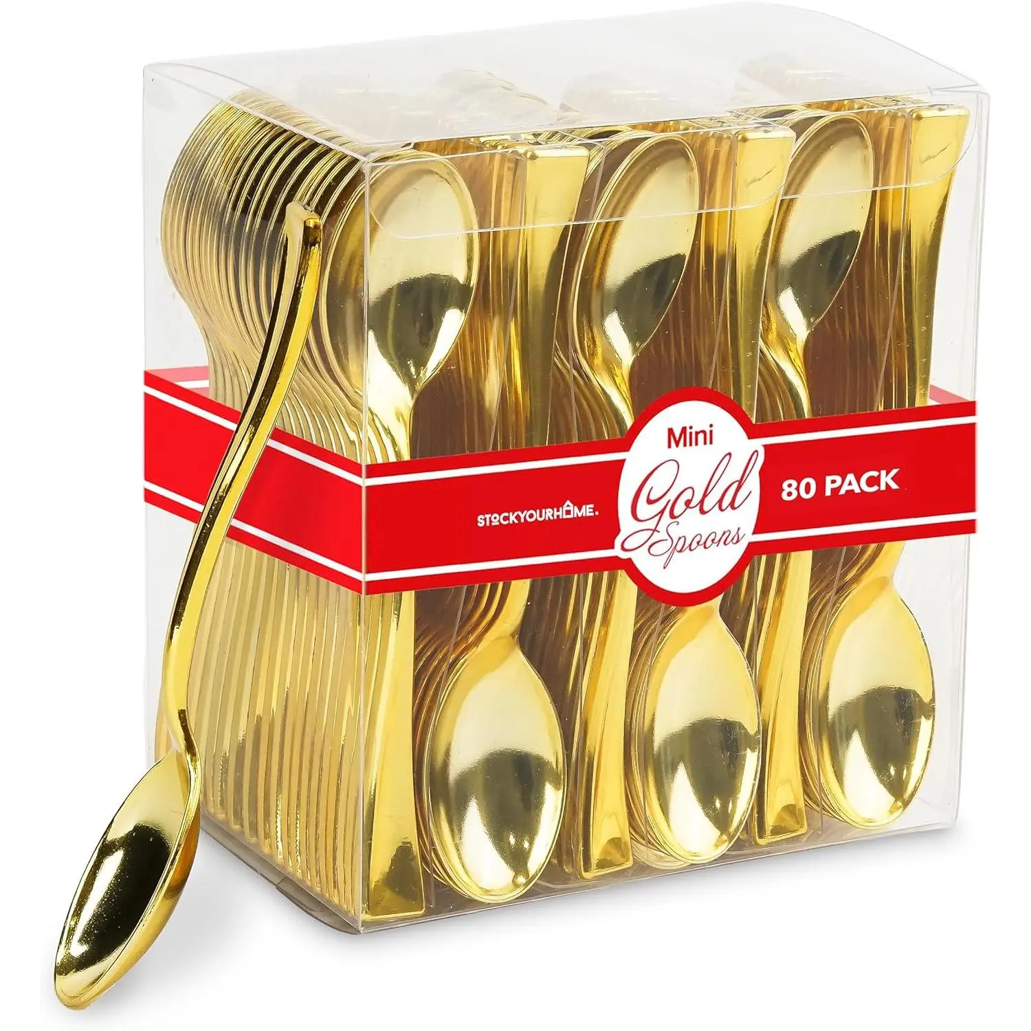Gold Plastic Mini Spoons Disposable, 4 inch (80 Pack) Tasting Spoon, Dessert Mini spoon for Ice Cream Taster, Small Sample Desserts, Gelato Sampling, Fancy Miniature Pudding, Little Appetizers, Bulk Utensils Kitchenware